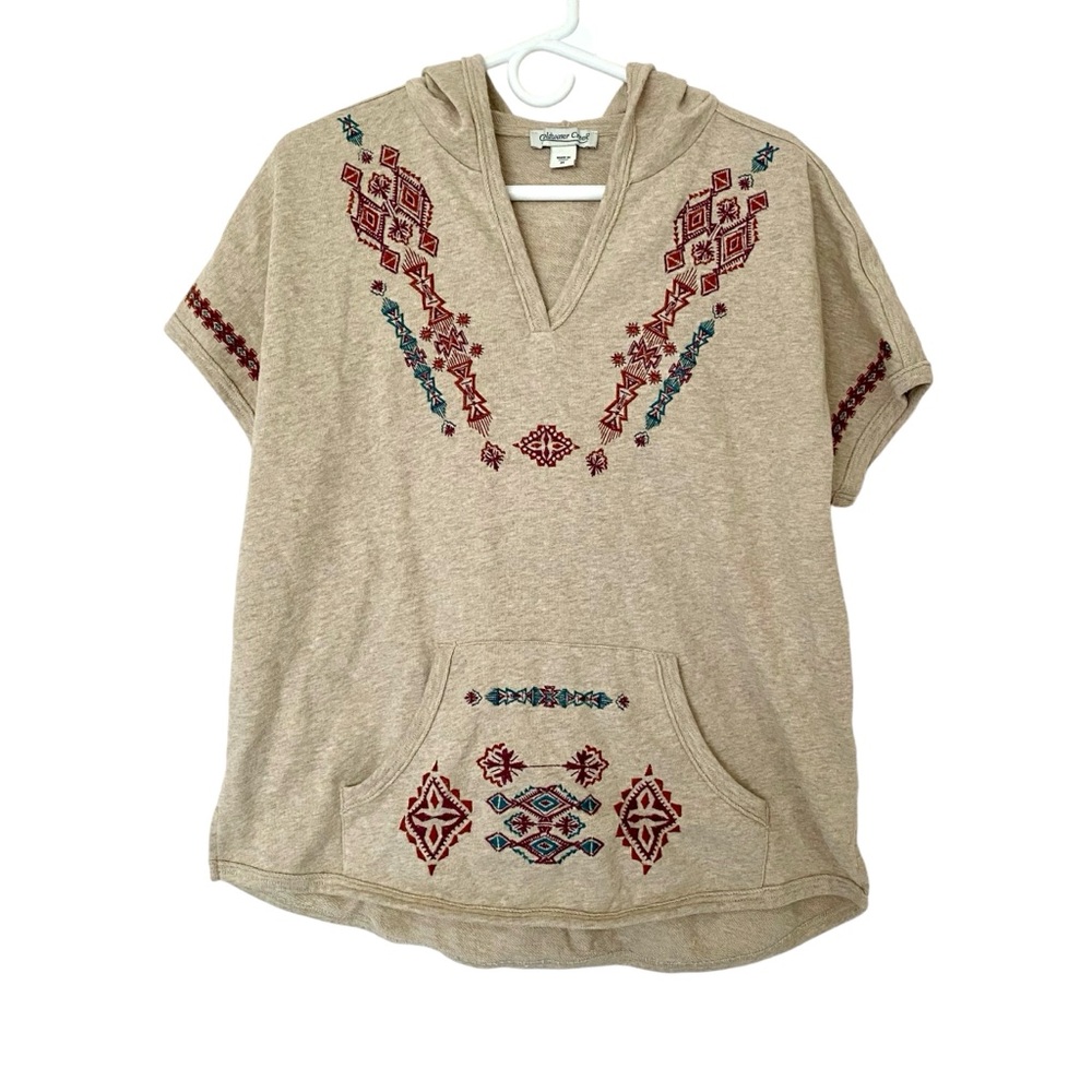 Coldwater Creek Tan Hoodie with Red and Blue Embroidery
